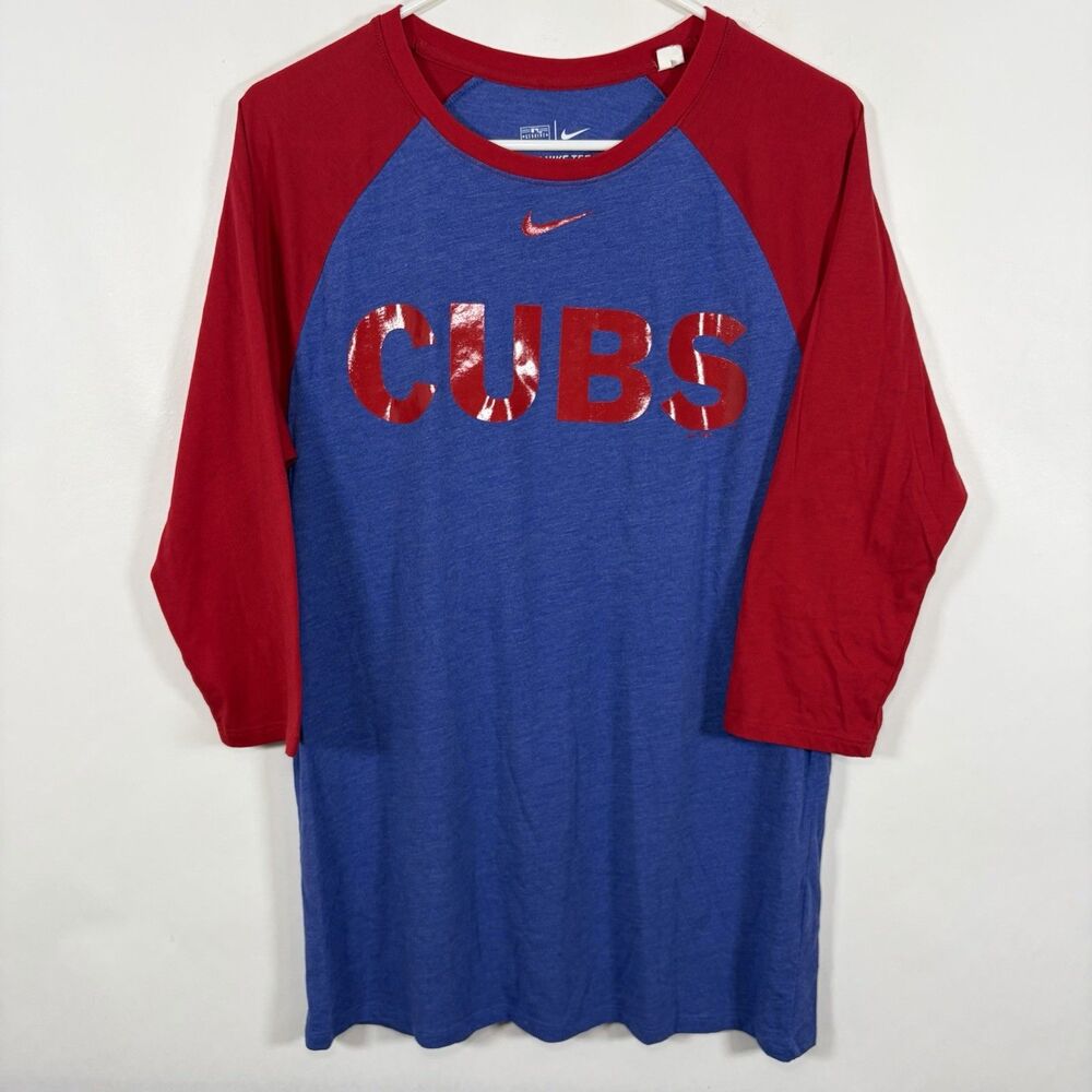 Chicago Cubs Nike 3/4 Sleeve Athletic Cut Baseball T Shirt Mens Medium Blue Red